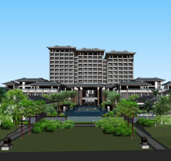 新中式酒店su模型