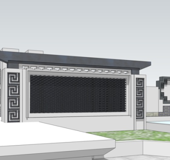 新中式景观墙su模型