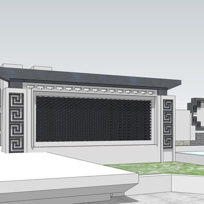 新中式景观墙su模型