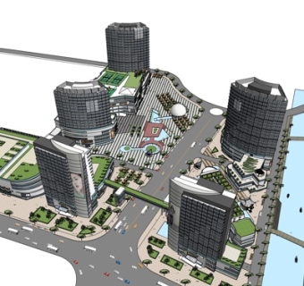 现代商业街su模型