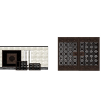 新中式景观墙su模型