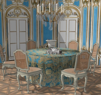 新古典餐桌椅su模型