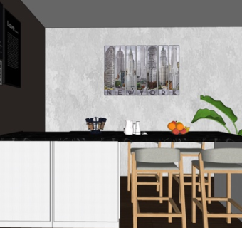 现代吧台su模型