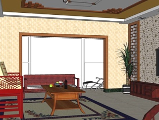中式客厅su模型