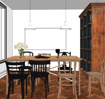 现代餐桌椅su模型