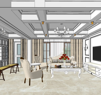 欧式客厅su模型