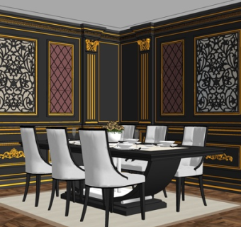 欧式餐桌椅su模型