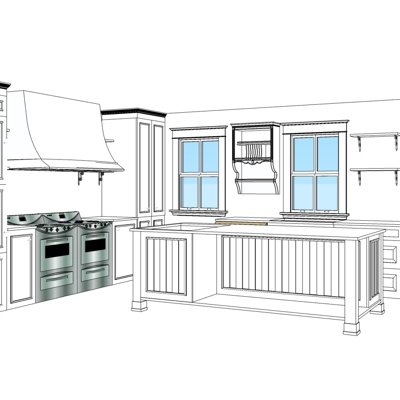 简欧厨房su模型