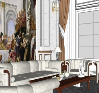 简欧客厅su模型