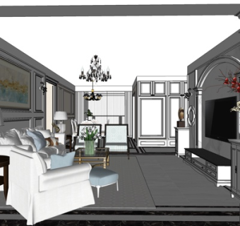 欧式客厅su模型