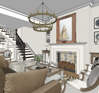 美式客厅su模型