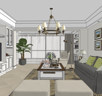 简欧客厅su模型