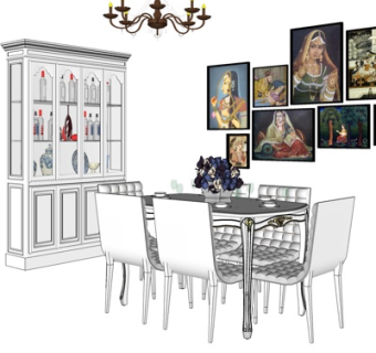 简欧餐桌椅su模型