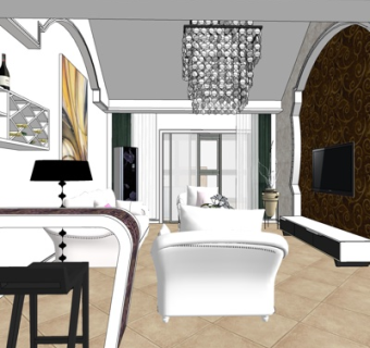 现代客厅餐厅su模型