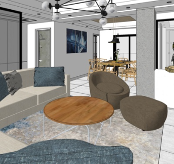 现代客厅餐厅su模型