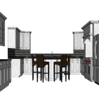 简欧厨房su模型
