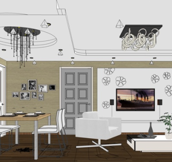 现代客厅餐厅su模型