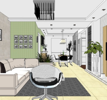 现代客厅餐厅su模型