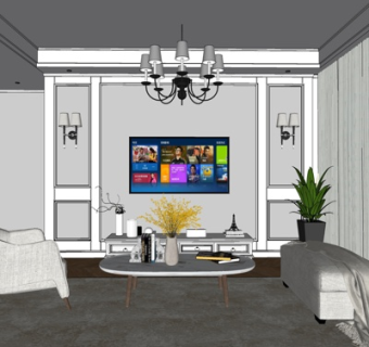 简欧客厅su模型