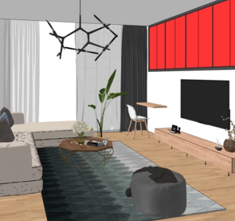 新中式客厅su模型