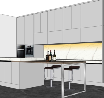 现代橱柜中岛柜组合su模型