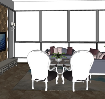 简欧客厅su模型