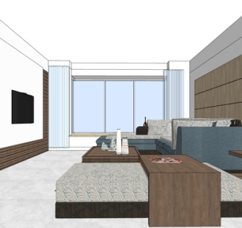 新中式客厅su模型