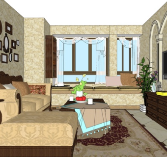 美式客厅su模型