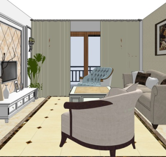 简欧客厅su模型