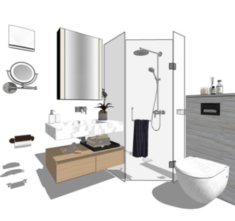 现代卫生间浴室su模型