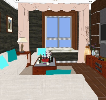 美式客厅su模型