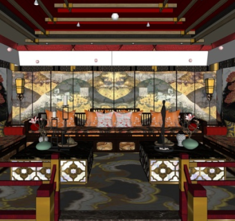 中式客厅su模型