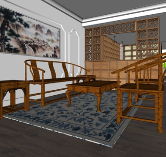 中式客厅su模型