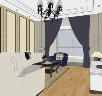 简欧客厅su模型