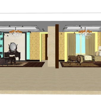 简欧客厅卧室su模型