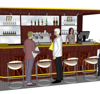 美式酒吧吧台su模型