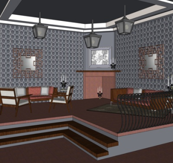 工业风客厅su模型