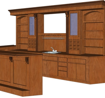 美式实木吧台su模型