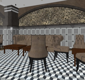 简欧客厅su模型