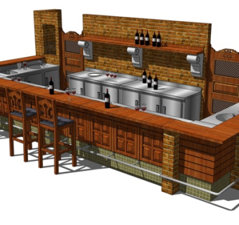 工业风酒吧吧台su模型