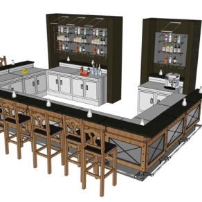 工业风酒吧吧台su模型
