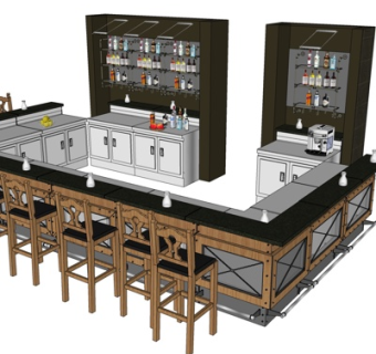 工业风酒吧吧台su模型