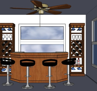 新中式酒吧吧台su模型