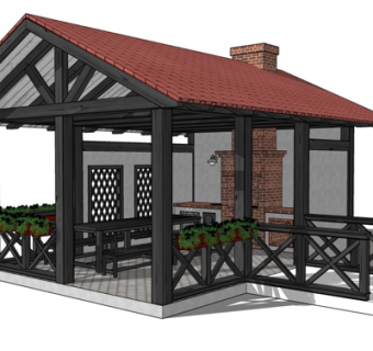 欧式廊架凉亭su模型