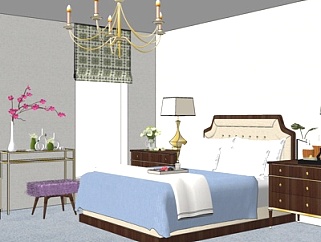 美式卧室su模型