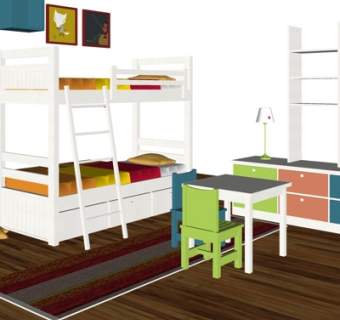 现代儿童床桌椅su模型