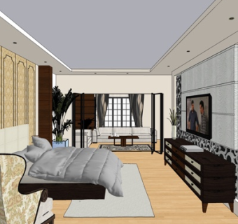 简欧客厅su模型