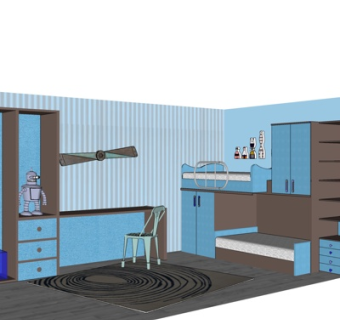 现代儿童床桌椅su模型