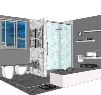 现代卫生间浴室su模型