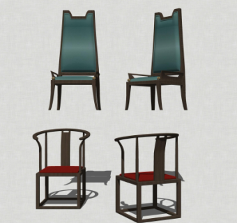 新中式单椅组合su模型